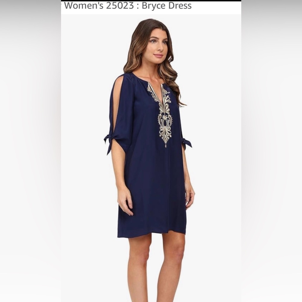 Lilly Pulitzer NWT Navy & Gold Embroidery Stitching with Pink label Size Medium - Picture 2 of 15